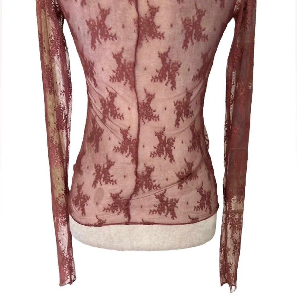 Free People Sheer Floral Long Sleeve Top in Dusty Rose
